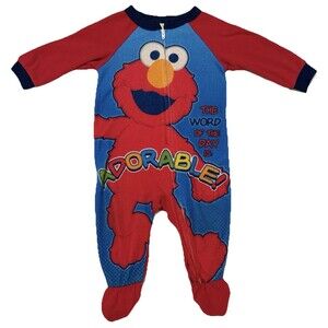 Elmo Baby vintage Adorable zip up fleece pajamas Y2K 2012 Sz 12 Months Boy Girl
